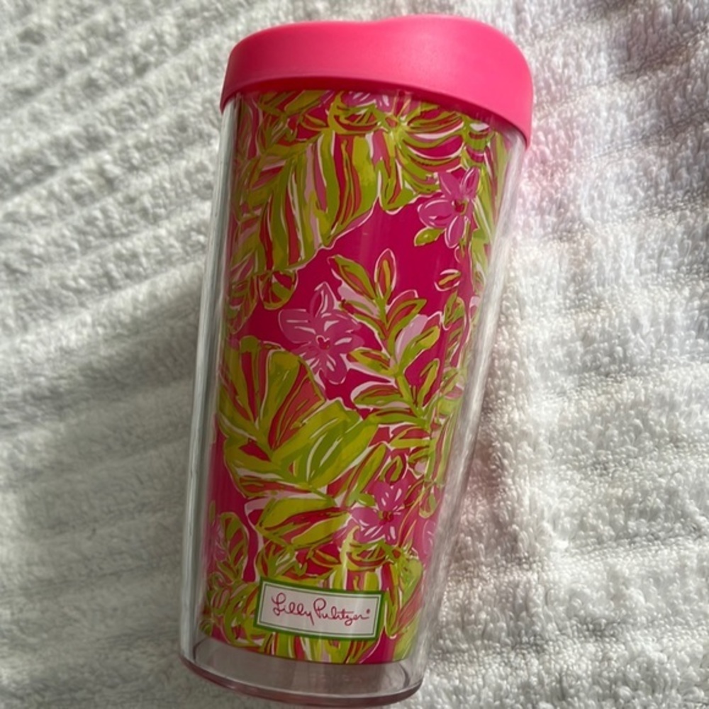 Lilly‎ Pulitzer Pink & Green Double Walled Travel Tumbler with Lid